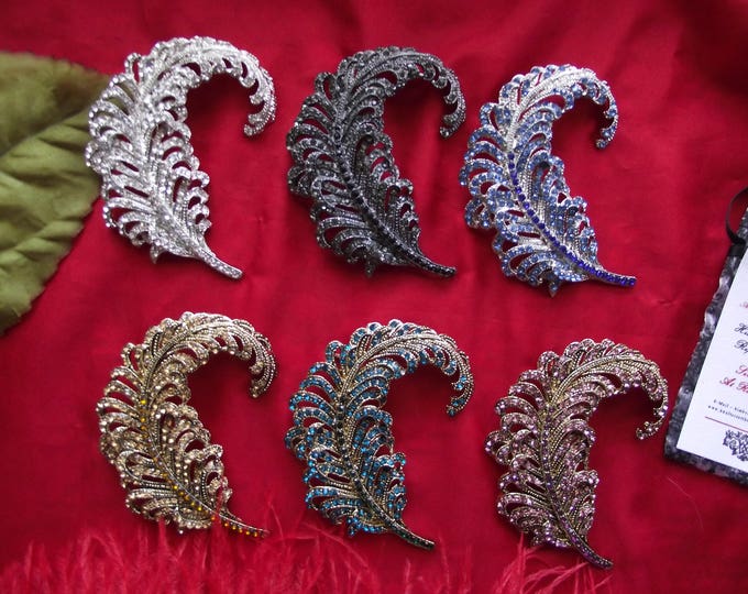 Item BR-0029 - Rhinestone Aigrette Brooch - Hair Jewelry, Georgian Aigrette, Wedding Aigrette, Feather Brooch