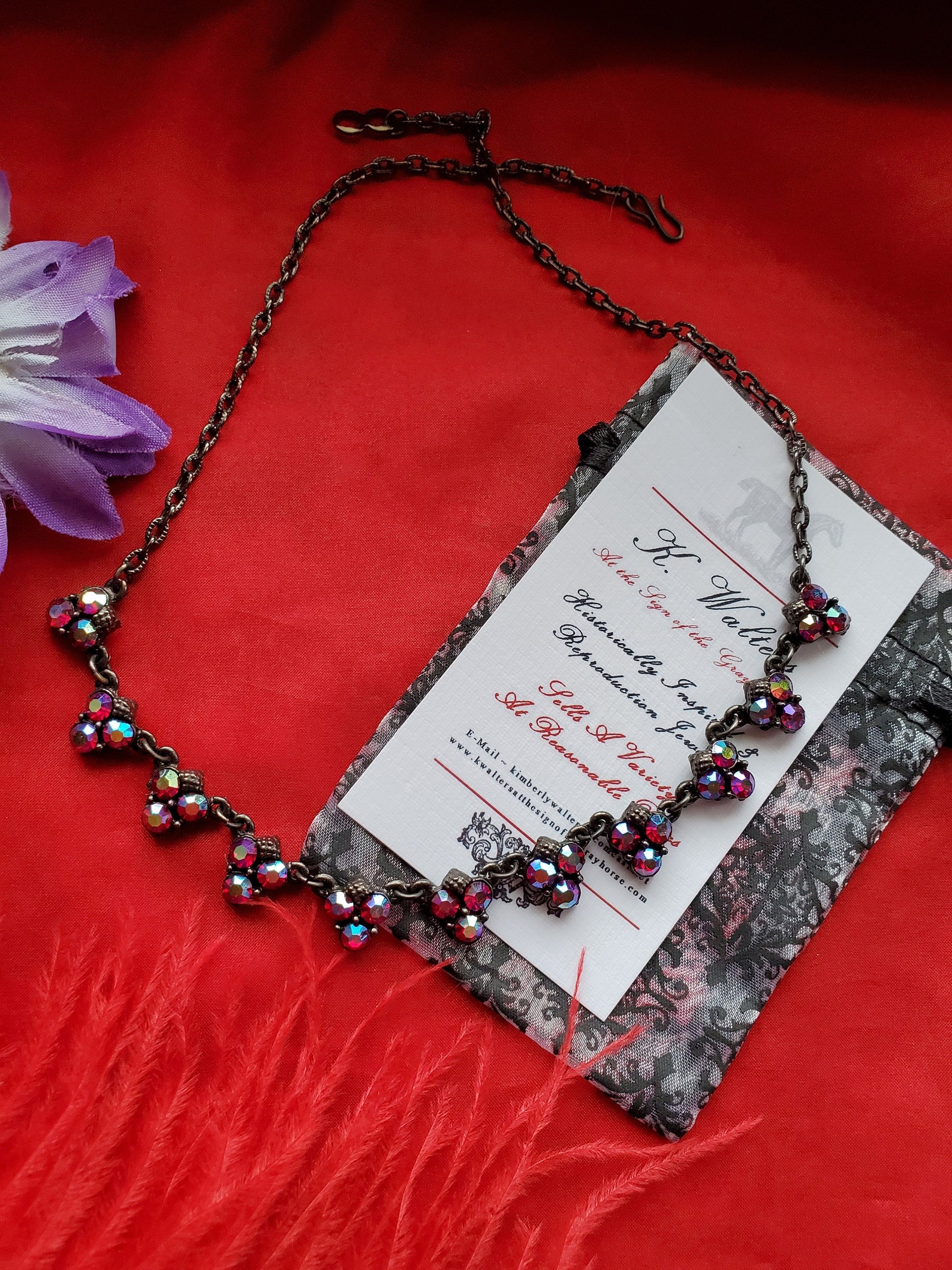 N0021 161/2 Inch Vintage Gunmetal Necklace With Ruby Etsy