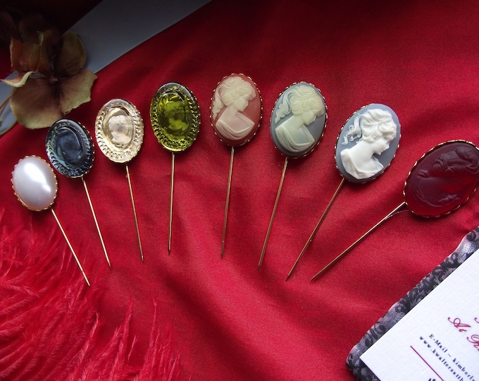 P-0011 - 2-1/2" Cameo Stick Pins - Regency Stick Pin, Stick Pin, Georgian Stick Pin, Victorian Stick Pin, Civil War Stick Pin