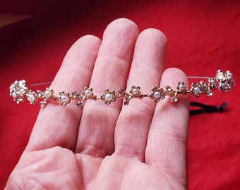 T-0205 - Crystal and Pearl Forget Me Not Headband, Georgian Tiara, Regency Coronet, Princess Josephine Tiara, Diadem