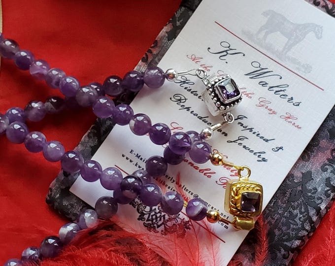 N-0011L - Single Strand Amethyst Necklace with Gold or Silver Plated Pearl Clasp, Necklace, Purple