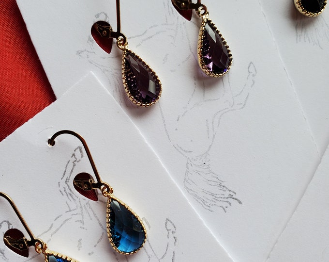 E-0646A - Glass Teardrop Earrings - Georgian Earrings, Regency Earrings, Swarovski Crystal Earrings, Edwardian Earrings