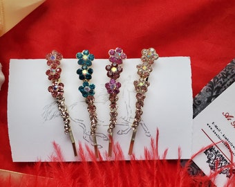 HA-0012A - Sparkly Haley's Comet Bobby Pin - Purple, Pink, Blue, and Clear AB, Flower, Bobby Pin, Hair