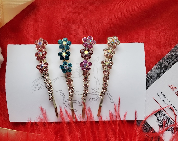 HA-0012A - Sparkly Haley's Comet Bobby Pin - Purple, Pink, Blue, and Clear AB, Flower, Bobby Pin, Hair