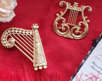 BR-0088- Harp or Lyre Brooch - Georgian, Regency, Jane Austen, Living History, Reenactor, Costumer, Gold