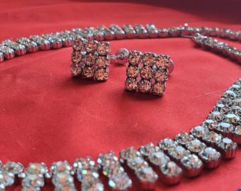 S-0008 - Artistic Brand Rhinestone Jewelry Set with Original Box - Necklace and Earrings