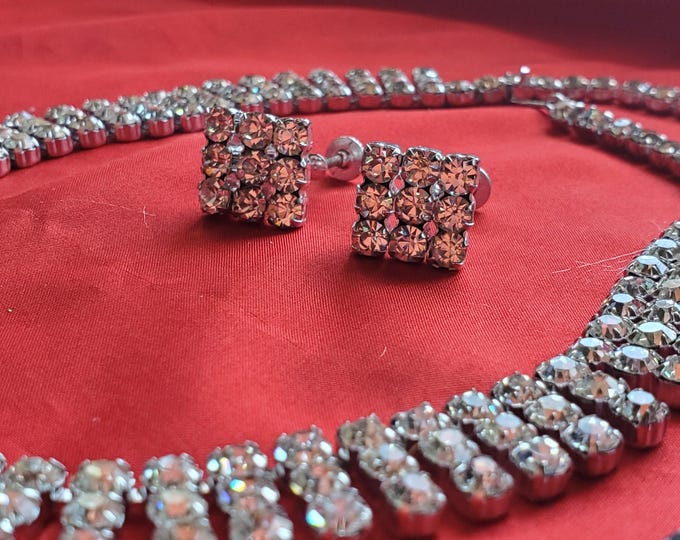 S-0008 - Artistic Brand Rhinestone Jewelry Set with Original Box - Necklace and Earrings