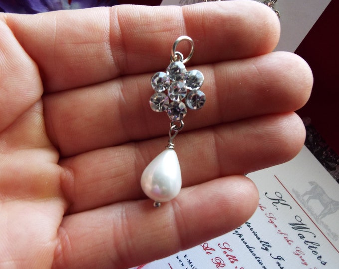 Item E-0331S - Oval or Round Hoops with Paste Forget Me Not and South Sea Shell Pearl Drops - Vigee LeBraun, 1780's Earrings, Pearl Earrings