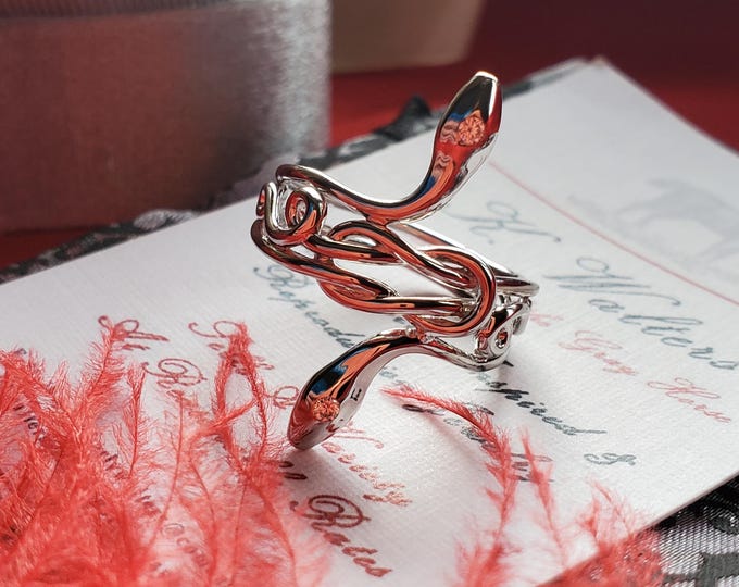 R-0097 -Sterling Silver Snake Ring with CZ, Memorial Ring, Steampunk Ring, Goth Ring. Regency Ring, Georgian Ring