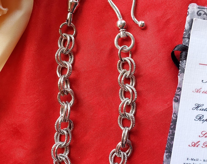 WC-0016 - Vintage Style Watch Chain - Cut Steel, Pin Ball Ring, 18th and 19th Century, Men or Women