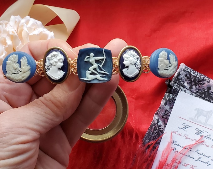 HA-0091A - Blue Cameo Tiara - Diadem, Regency, Federalist, Wedding, Prom