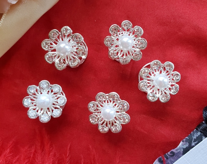HA-0015 - Clear Rhinestone and Pearl Flower Hair Swirls or Hair Spirals - Hair Sprig, Georgian Hair Sprig, Regency Hair Sprig