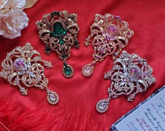 BR-0099 - Crystal Floral Brooch - Stomacher, Scarf