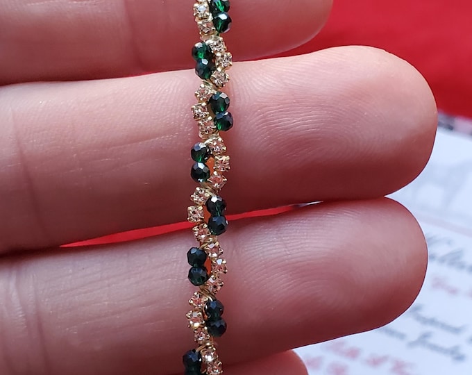 HA-0111 - Green and White Crystal Minimalist Headband