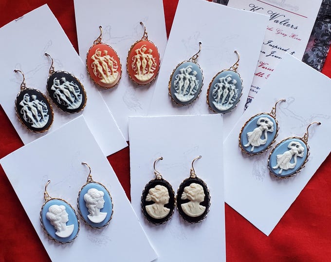 E-0552 - Cameo Earrings - Three Graces, Ladies, Dancer, New and Vintage Pieces