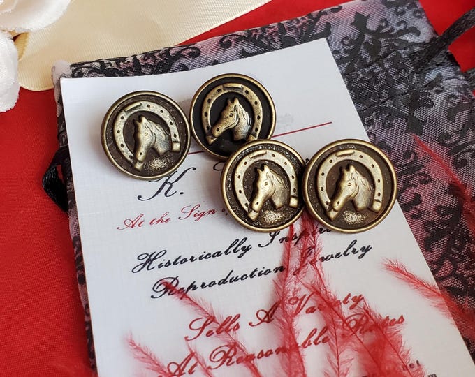 SL-0011 - Vintage 5/8 inch Horse and Horse Shoe Button Cufflinks or Sleevelinks