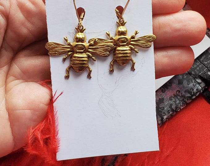 E-0109 - Gold-Filled Leverback with Bee Drops - Gold Bees, Regency, Napoleon