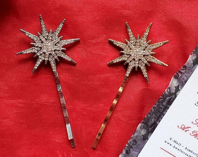 HA-0035 - Crystal Star Hair Combs and Bobby Pins - Regency, Georgian, Empress Sissy