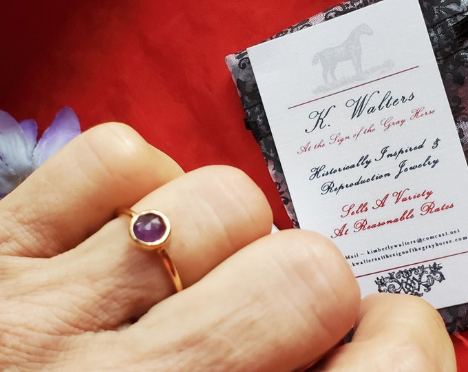 R-0062 - Amethyst or Natural Apatite Vermeil Ring - Stacking Ring, Stone Ring, Green, Purple