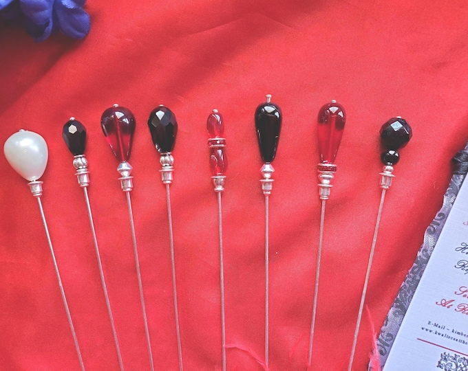 HA-0105X - 8 inch Silver Hat pins with Beads - 20 Gauge