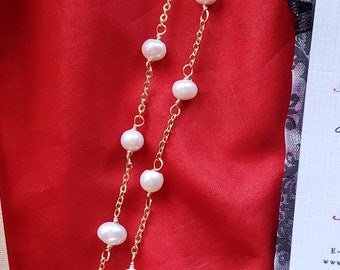 N-0030C - Gold Pearl Chain Necklace with Cultured Pearls - late 18th Century to today