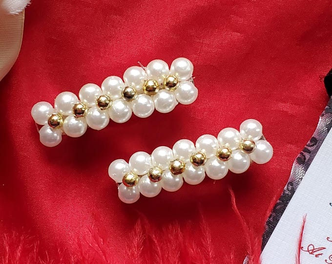 HA-0013 - Vintage Pearl Barrette - Pearls, White, Hair, Barrette, Updo