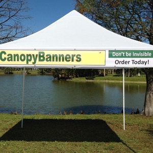 Canopy Banner Kit - (9' x 1') Hang a Banner Fast and Easily on the Front of a Canopy - Includes Vinyl Banner, 2 Banner Posts & 4 Ropes