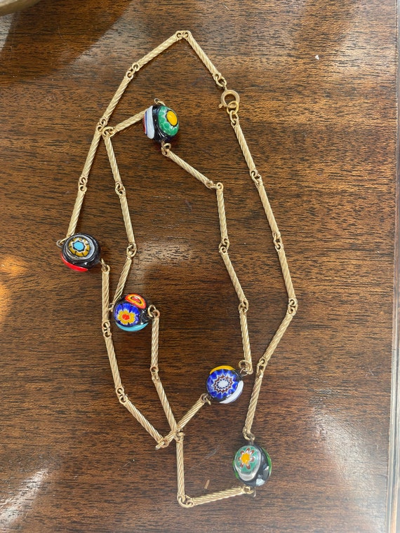 Murano Glass Bead Vintage Necklace on Cylinder Li… - image 1