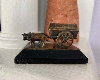 Bronze Bullock Cart Miniature Statue by M EBERKOC