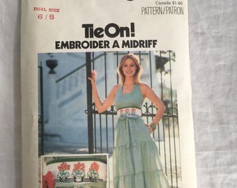 Butterick 5431 Misses' Dual Size 6 and 8 Dress with Embroidery Pattern Vintage 1970's