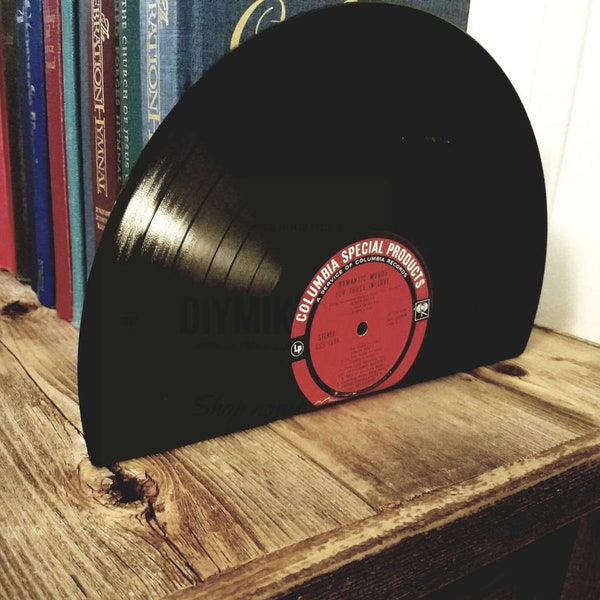 Vinyl Record Bookends - vinyl bookends for the music enthusiast add charm & warmth to any room.  Music decor music bookends for music lovers