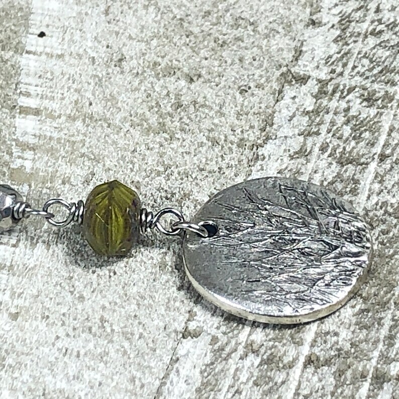 Tierra Cast Silver Tree Pendant with Czech Green Hurricane Beads and Silver Plated Spacer Beads