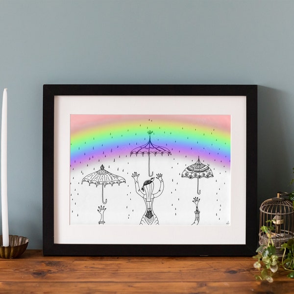 Rainbow INSTANT DOWNLOAD Print, Print at Home Hand illustrated Wall Decor