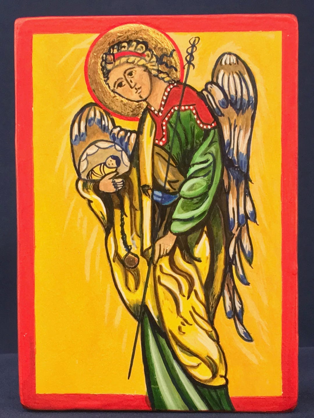 Angel - ICON CARD - YELLOW Robe - Green Tunic - Etsy