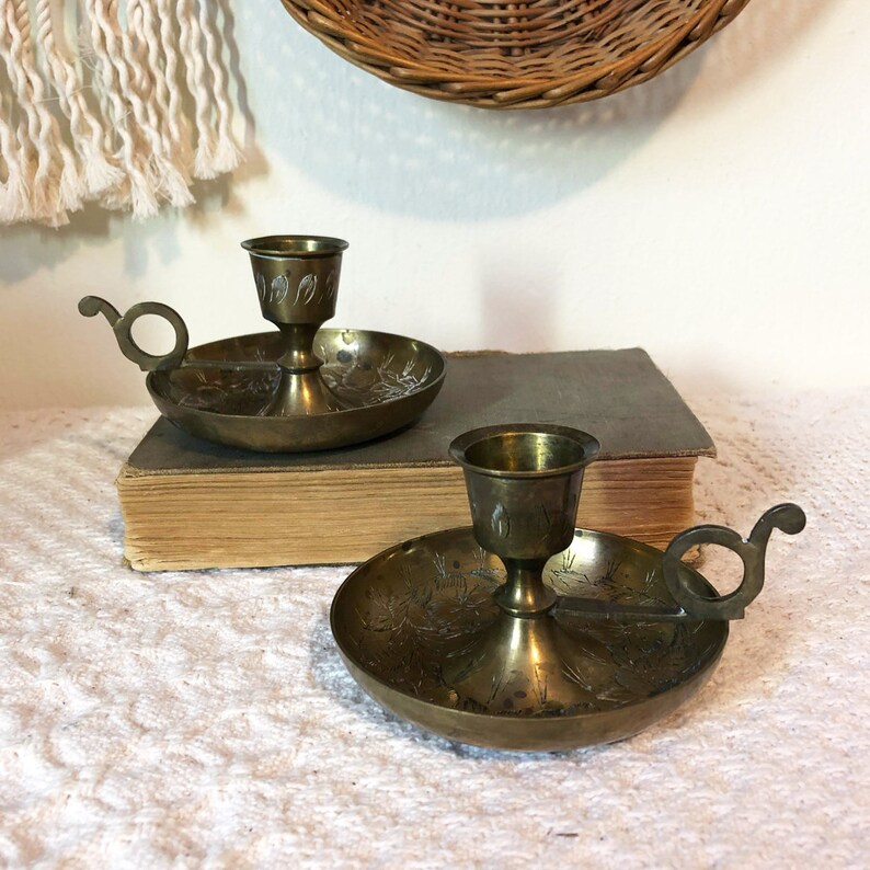 Vintage Brass Candle Holders Candle Holder With Drip Plate Etsy
