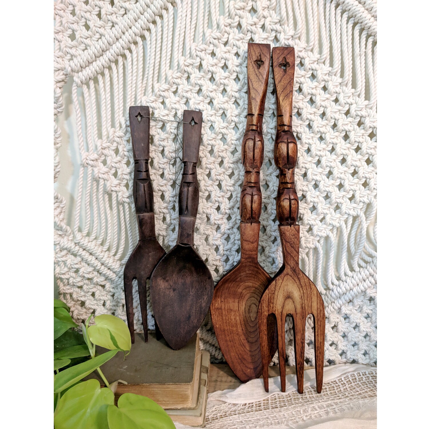 Vintage Decorative Wood Fork And Spoon Large Fork And Spoon Etsy