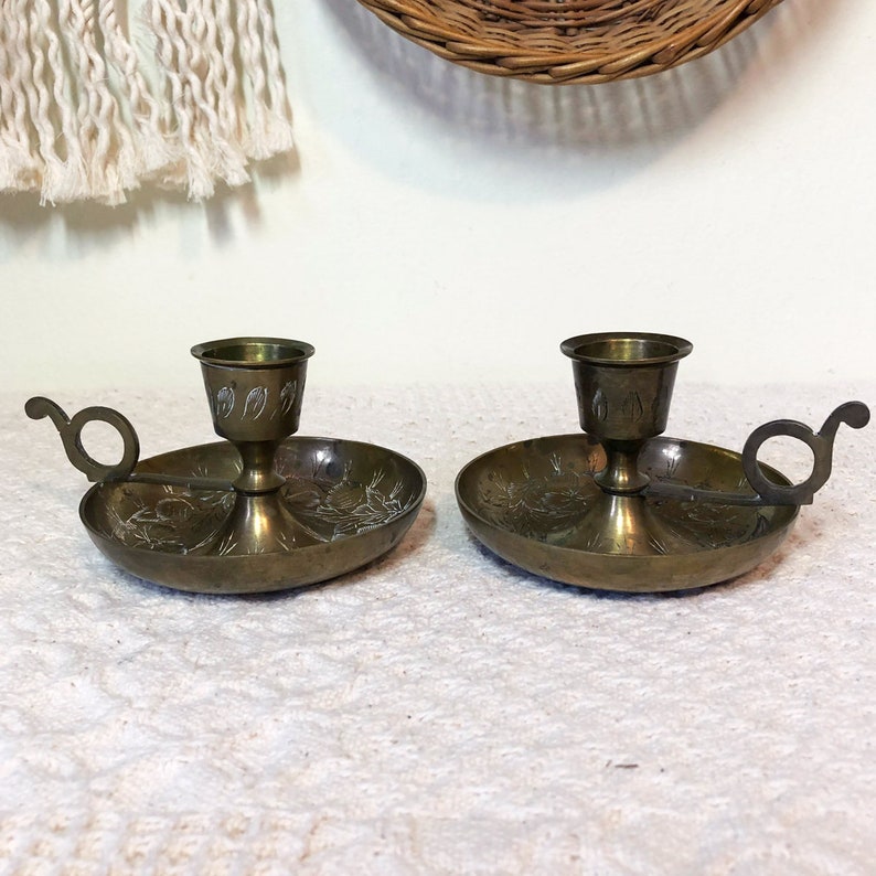 Vintage Brass Candle Holders Candle Holder With Drip Plate Etsy
