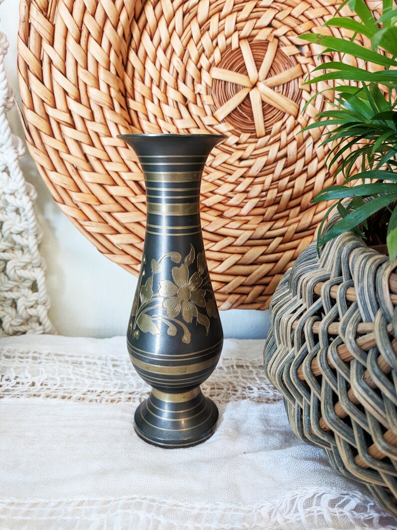 Dark Brass Vase Ornate Vase Exotic Centerpiece Dramatic Etsy