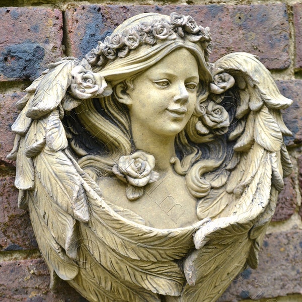 Angel stone wall plaque bird feeder "Rose" 33cm/13" H