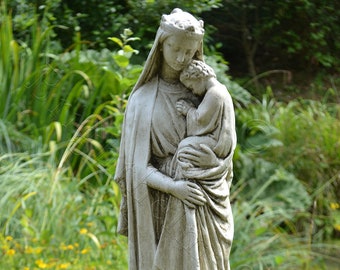grande statue religieuse de la Vierge à l'enfant en pierre résistante au gel pour la maison ou le jardin, 61 cm H