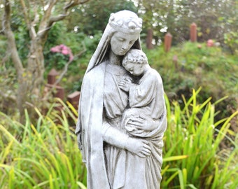Statue religieuse Vierge à l'enfant en pierre résistante au gel, ornement de maison ou de jardin 51 cm H