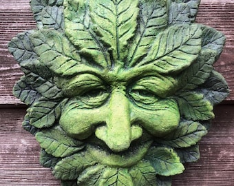 Green Man Green Spirit Garden Wall Plaque Sculpture Wiccan Pagan Decor