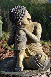 Thinking Buddha statue stone home or garden ornament 33cm/13" H