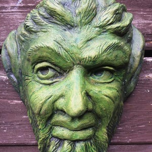 Pan Faunus Green man, targa decorativa da muro, ornamento pagano da giardino, 19 cm di altezza + REGALO GRATUITO!