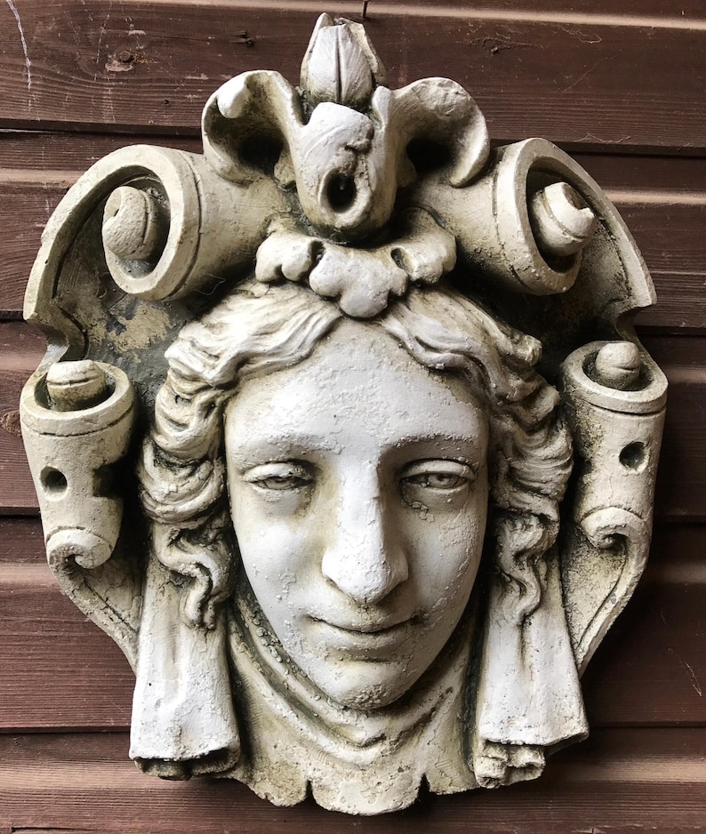 Decorative stone wall plaque face mask neo-classical style Mascaron 'Parisien' 30cmH image 5