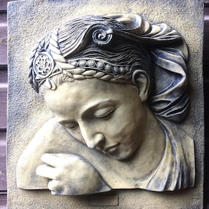Female classical Greek or Roman decorative stone wall plaque "Sophia" 36x33cm