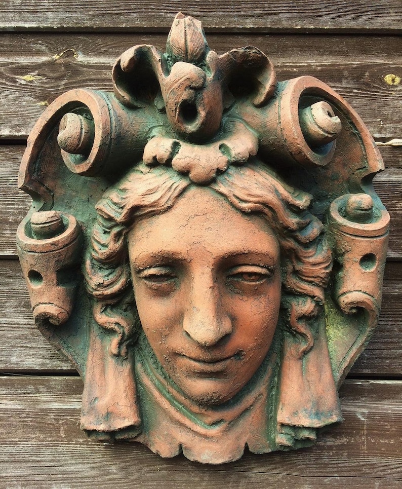 Decorative stone wall plaque face mask neo-classical style Mascaron 'Parisien' 30cmH image 4