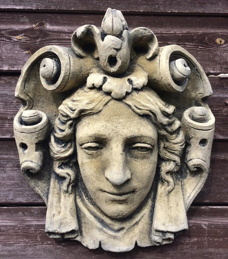 Decorative stone wall plaque face mask neo-classical style Mascaron 'Parisien' 30cmH image 2