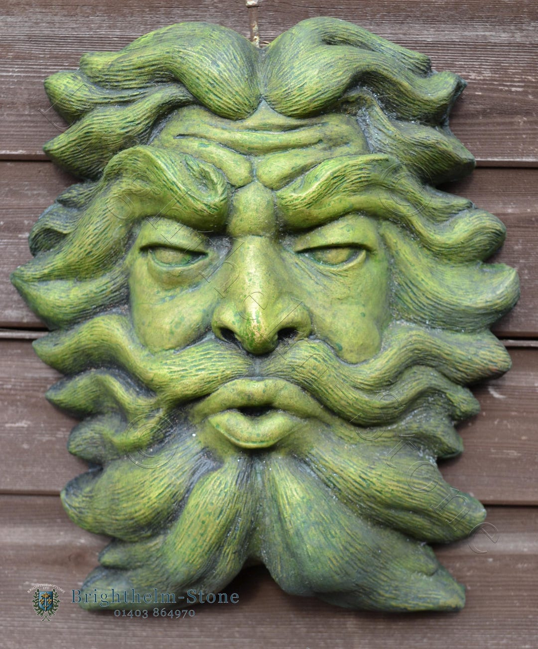 Grande Targa Decorativa Da Muro In Pietra O Maschera Da Fontana Raffigurante Un Uomo Verde "Vento Del Nord", 36 Cm/14" Di Altezza - Italia - Foto 5