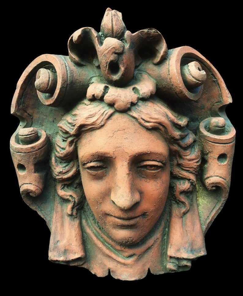 Decorative stone wall plaque face mask neo-classical style Mascaron 'Parisien' 30cmH image 3